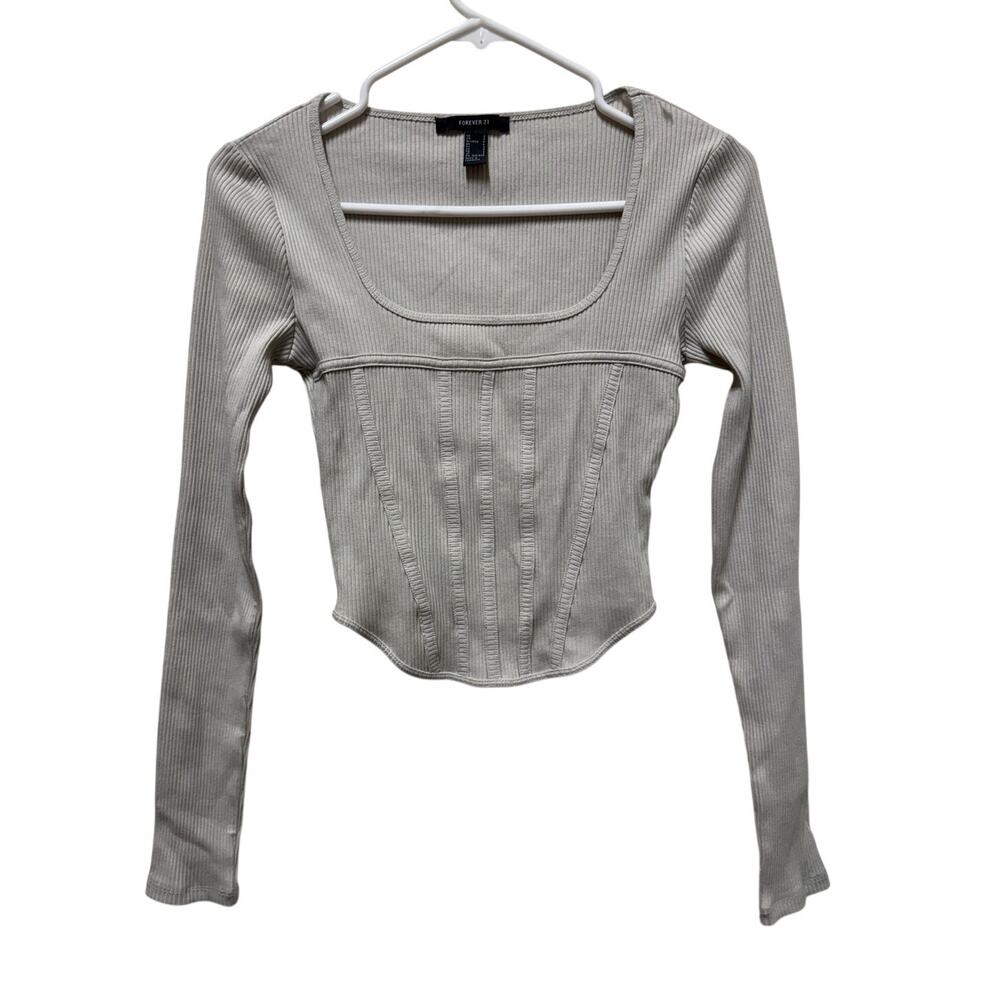 Forever 21 Ribbed Crop Top Corseted look Grey  Teen size Small